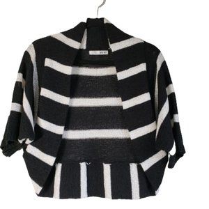 WD.NY Black Crop Cardigan Womens Black & White Striped Knit Open Front Size Sm